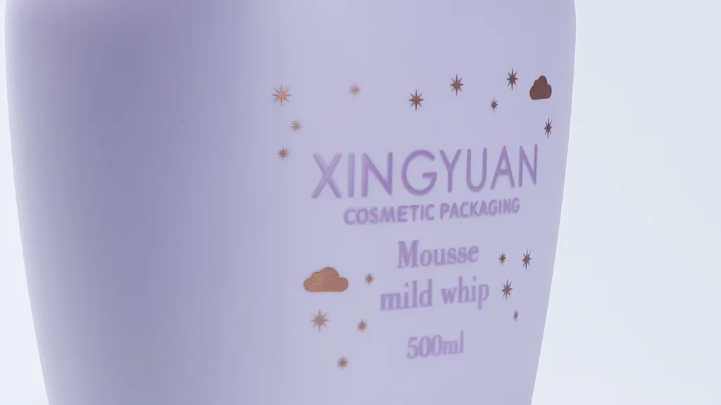 Detail of silk screen printing on plastic bottle