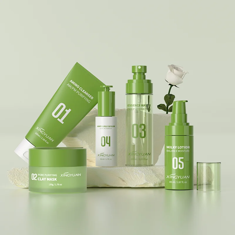 Green face care bottle set