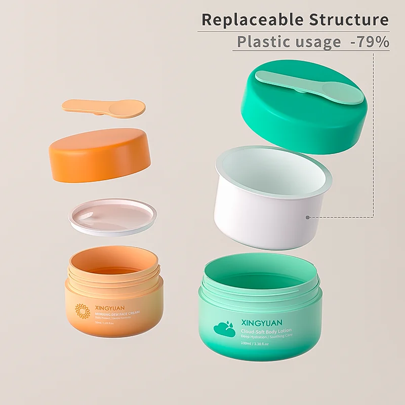 Cream jars with magnetic spoon